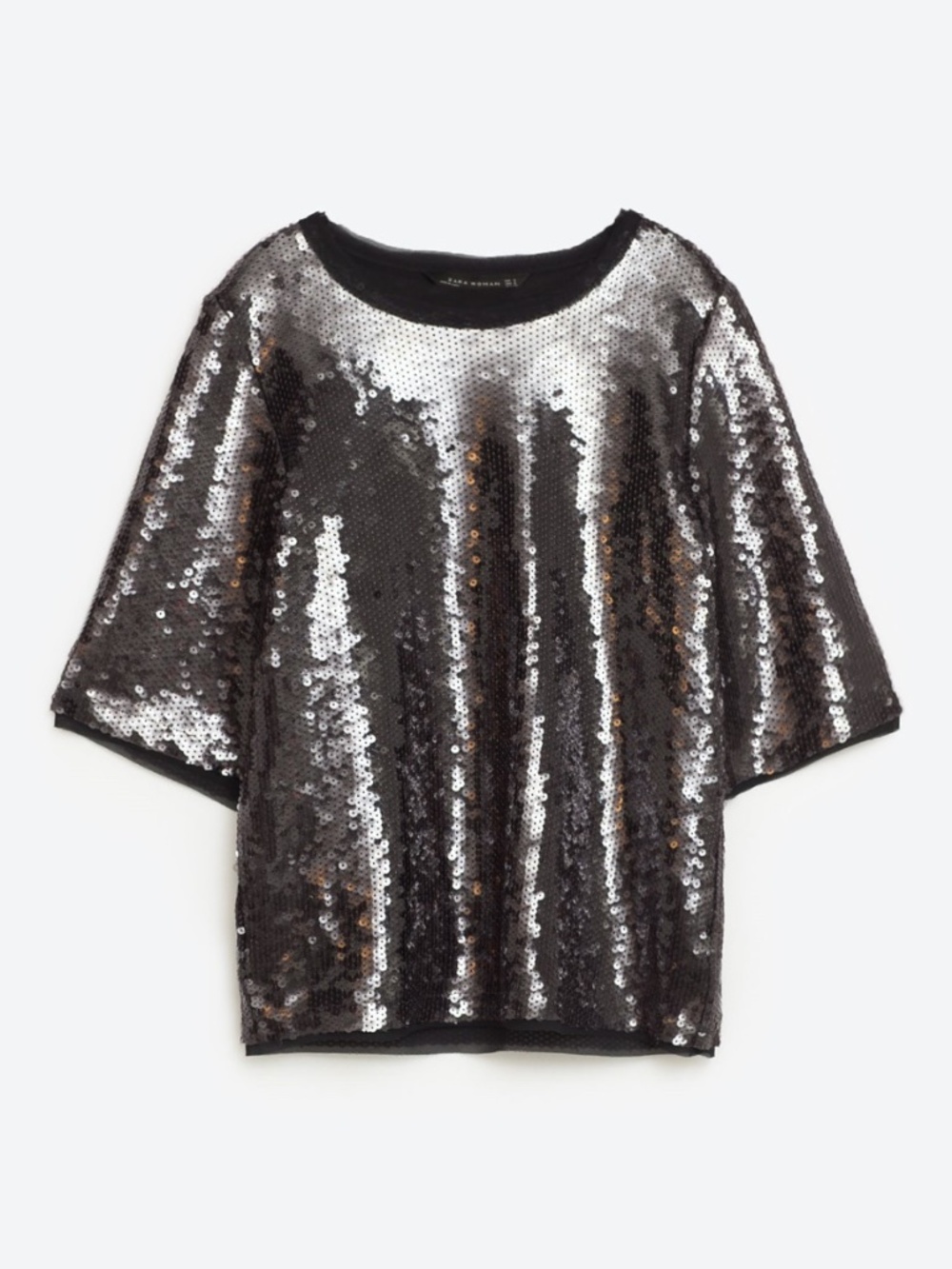 Zara Black Silver Sequin Top - EUC
